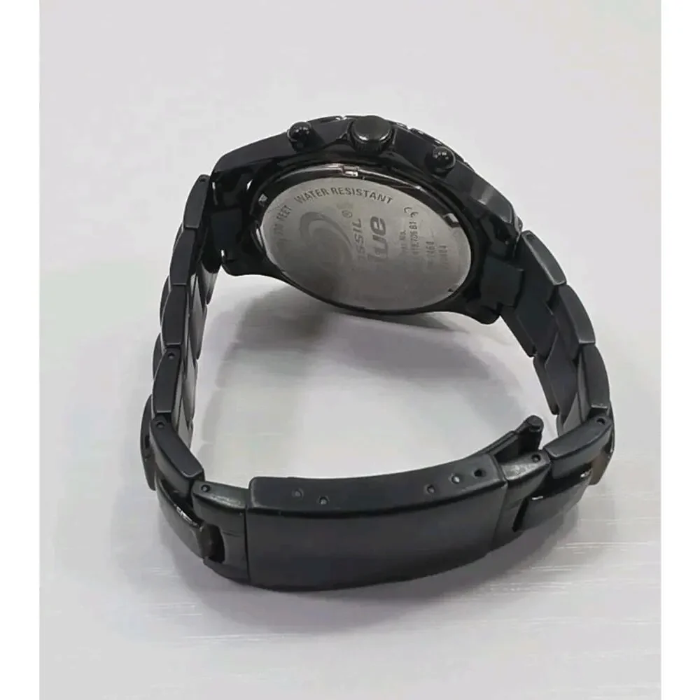 Fossil Blue 250804 Men's Chronograph Watch Black Metal Band Noir New Battery 263